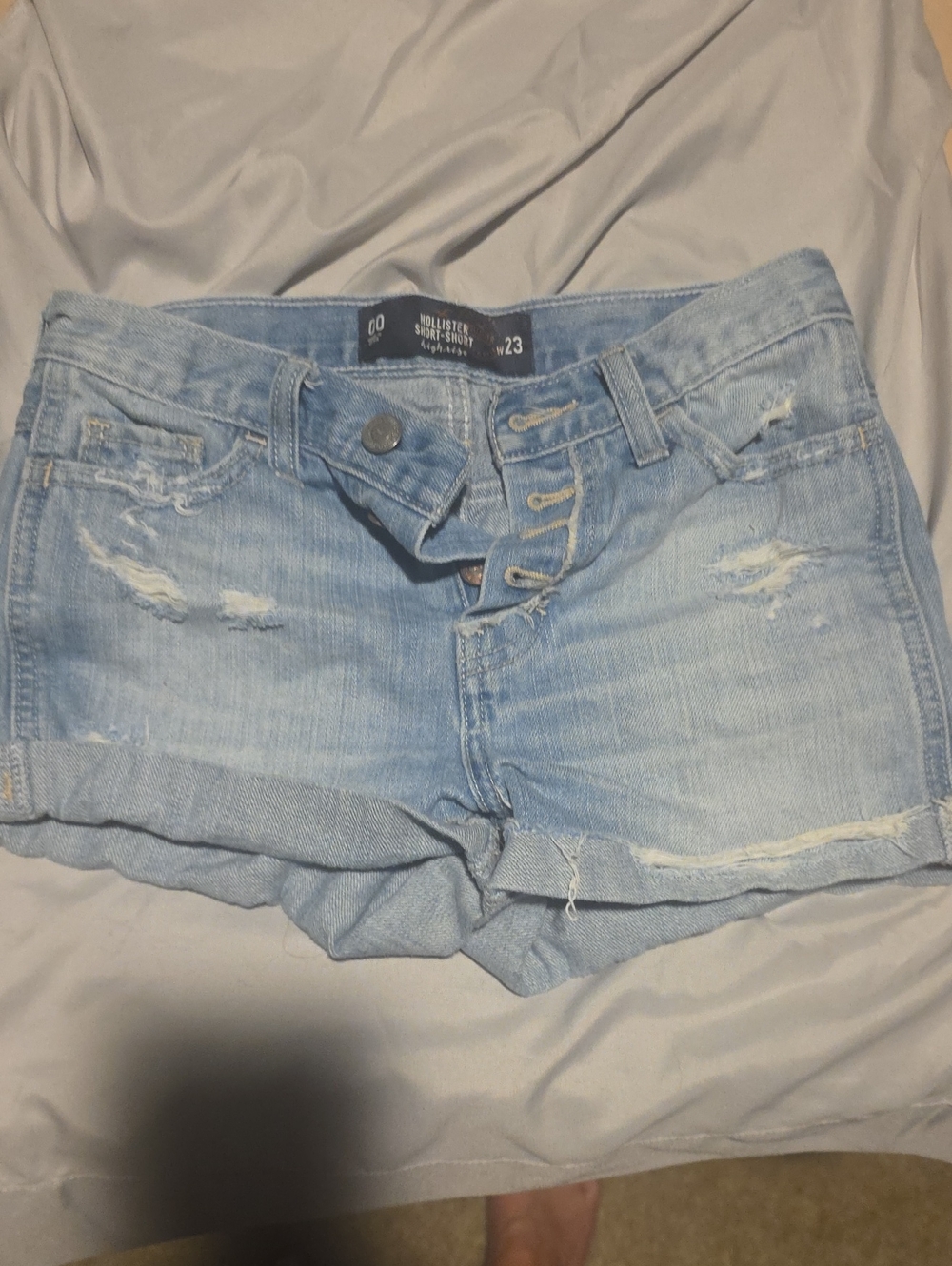 Hollister Faded Light Blue Distressed Denim Cutoff Shorts